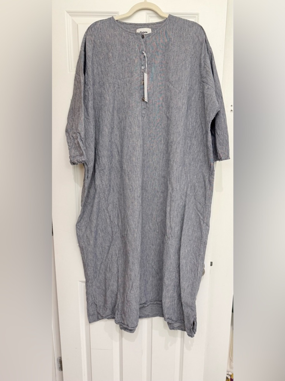 Relaxed Pietsie indigo Linen-Blend caftan Maxi Dress with Three-Quarter Sleeves